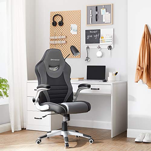 SONGMICS Oficina giratoria, Silla ergonómica, con Apoyabrazos abatibles, Base de Estrella de nylón
