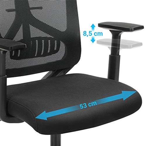 SONGMICS Silla de Oficina, Silla Ergonómica, Silla de Escritorio con Apoyo Lumbar, Mecanismo de Inclinación, Apoyabrazos Regulables y Apoyacabezas, Negro OBN53BK