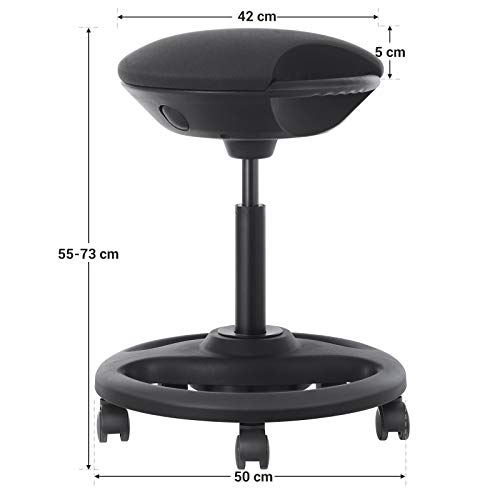 SONGMICS Taburete Activo, Taburete Ergonómico Oscilante, Silla Giratoria con Ruedas, Asiento Extra Grande, Inclinación 10°, Altura Ajustable, Estudio, Oficina, Tapizado Grueso, Negro OSC06BK