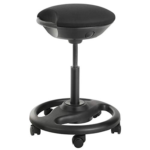 SONGMICS Taburete Activo, Taburete Ergonómico Oscilante, Silla Giratoria con Ruedas, Asiento Extra Grande, Inclinación 10°, Altura Ajustable, Estudio, Oficina, Tapizado Grueso, Negro OSC06BK