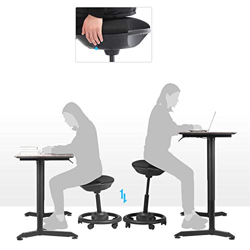 SONGMICS Taburete Activo, Taburete Ergonómico Oscilante, Silla Giratoria con Ruedas, Asiento Extra Grande, Inclinación 10°, Altura Ajustable, Estudio, Oficina, Tapizado Grueso, Negro OSC06BK