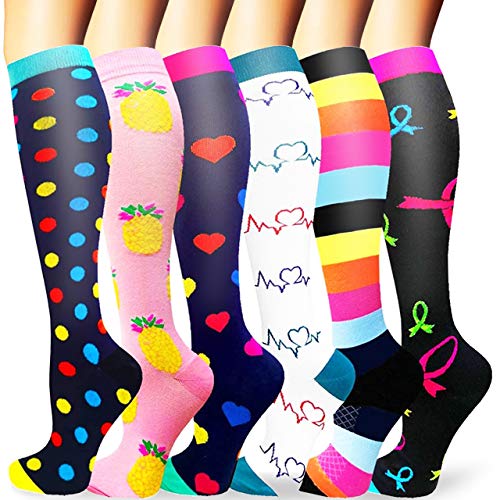 Sooverki Calcetines de compresión para Mujeres y Hombres 20-25 mmHg es el Mejor Graduado atlético, Correr, Volar, Viajar, Enfermeras 03-Multicolor-6 Pares S/M