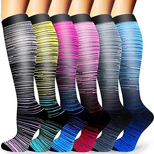 Sooverki Calcetines de compresión para Mujeres y Hombres 20-25 mmHg es el Mejor Graduado atlético, Correr, Volar, Viajar, Enfermeras 20-Multicolor-6 Pares S/M