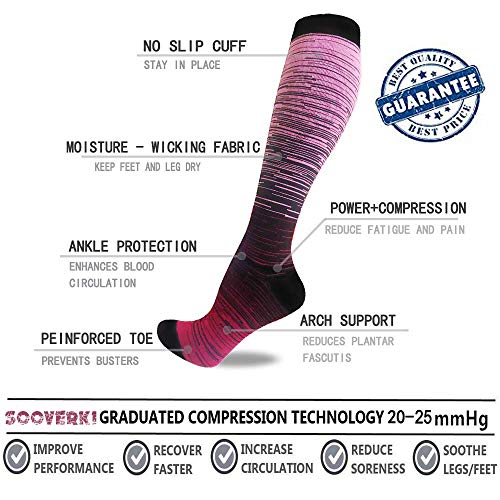 Sooverki Calcetines de compresión para Mujeres y Hombres 20-25 mmHg es el Mejor Graduado atlético, Correr, Volar, Viajar, Enfermeras 20-Multicolor-6 Pares S/M