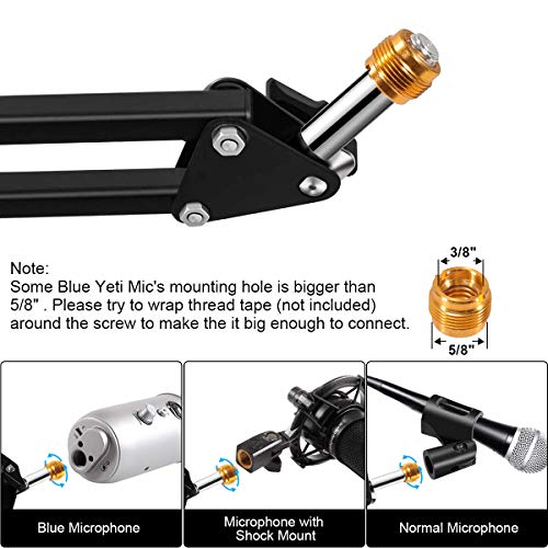 Soporte de Brazo de Micrófono, Tijera de Pluma de Suspensión Ajustable Soporte de Micrófono con Filtro Pop, Clip de Micrófono, Abrazadera de Servicio Pesado Mejorada para Blue Yeti, etc.