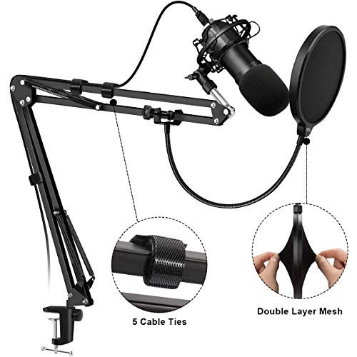 Soporte de Brazo de Micrófono, Tijera de Pluma de Suspensión Ajustable Soporte de Micrófono con Filtro Pop, Clip de Micrófono, Abrazadera de Servicio Pesado Mejorada para Blue Yeti, etc.