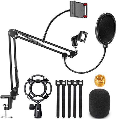 Soporte de Brazo de Micrófono, Tijera de Pluma de Suspensión Ajustable Soporte de Micrófono con Filtro Pop, Clip de Micrófono, Abrazadera de Servicio Pesado Mejorada para Blue Yeti, etc.