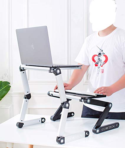 Soporte ergonómico portátil para ordenador portátil, mesa de escritorio, bandeja plegable para cama, altura y ángulo totalmente ajustable con ventiladores USB para trabajar desde casa o viajes