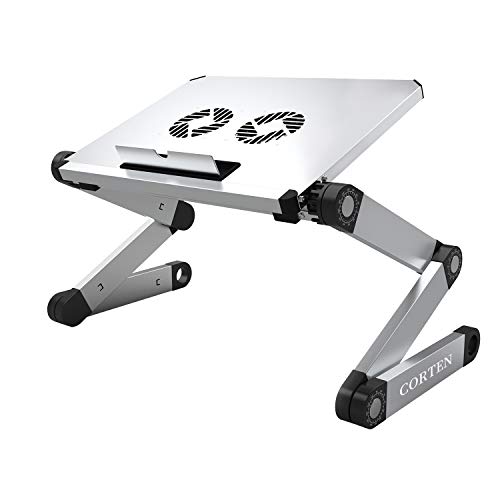 Soporte ergonómico portátil para ordenador portátil, mesa de escritorio, bandeja plegable para cama, altura y ángulo totalmente ajustable con ventiladores USB para trabajar desde casa o viajes
