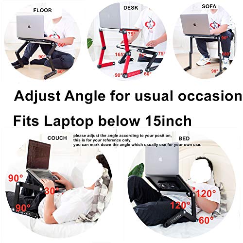 Soporte ergonómico portátil para ordenador portátil, mesa de escritorio, bandeja plegable para cama, altura y ángulo totalmente ajustable con ventiladores USB para trabajar desde casa o viajes