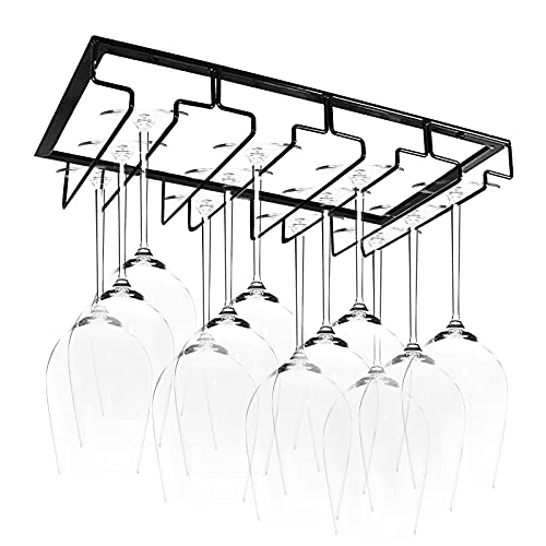 Soporte para Copas de Vino - Soportes de Acero para Colgar con 4 Rieles para 8-12 Vasos, 40 x 22,5 x 5,5 cm, con Tornillo, para Uso en Bar, Vitrina, Cocina