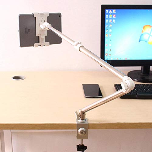 Soporte para teléfono, soportes flexibles para tabletas para el escritorio de la cama, soporte para teléfono celular con suspensión de escritorio para mesa con abrazadera de brazo perezoso