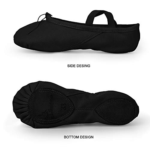 Soudittur Zapatillas Media Punta de Ballet - Calzado de Danza para Niña y Mujer Adultos Negras Suela Partida de Cuero Tallas 27
