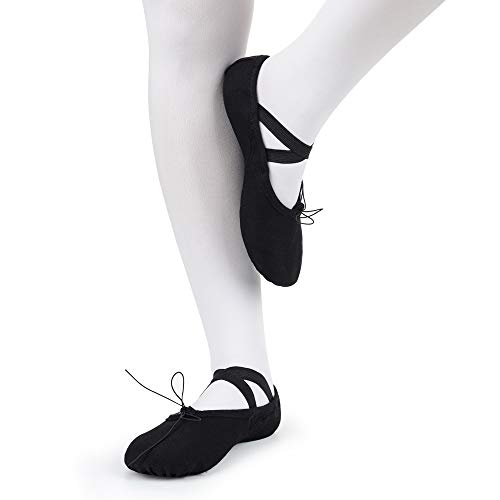 Soudittur Zapatillas Media Punta de Ballet - Calzado de Danza para Niña y Mujer Adultos Negras Suela Partida de Cuero Tallas 27