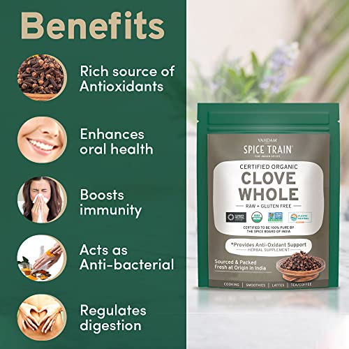 SPICE TRAIN, Clavos de Olor Enteros (454g) | Envase Auto-cierre | Especias Indias 100% Puras | Antioxidantes, Ideal para Cocinar, Batidos, Cafés, Leche y Tés | Veganos, Sin Gluten