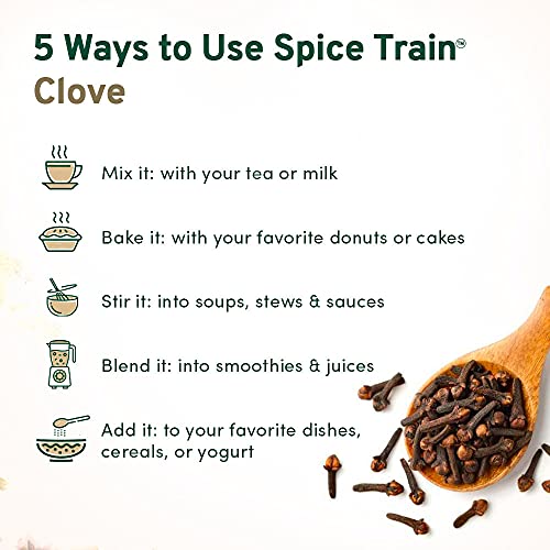 SPICE TRAIN, Clavos de Olor Enteros (454g) | Envase Auto-cierre | Especias Indias 100% Puras | Antioxidantes, Ideal para Cocinar, Batidos, Cafés, Leche y Tés | Veganos, Sin Gluten