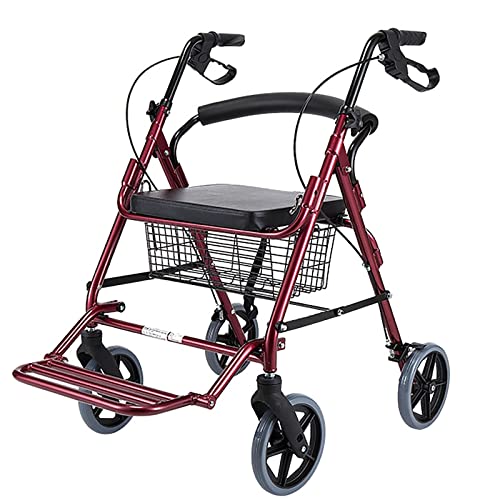 SSZY Andador Andadores para Ancianos Andador Andador con Asiento de Cuero y Ruedas Grandes de 8 Pulgadas, Frenos y Reposapiés, Andador con Ruedas Plegable para Personas Mayores/Discapacitadas
