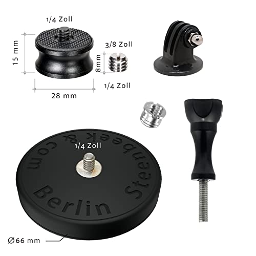 Steenbeek - Soporte magnético para cámara de acción con soporte para GoPro (compatible con cámara de acción GoPro, como GoPro Insta360 DJI Osmo, imán de neodimio de 66 mm, con rosca de foto de 1/4")