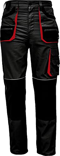 Stenso Des-Emerton - Pantalones de Trabajo para Hombre Slim fit - Negro/Rojo - 48