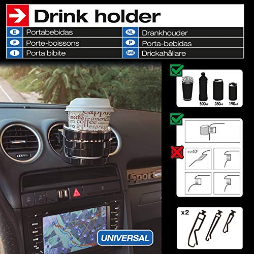SUMEX DHX4000 Bebidas, Portabebidas Universal, Soporte para Botellas, Latas, Vaso Cafe, para Rejilla de Ventilación de Coche, Negro, Mediano