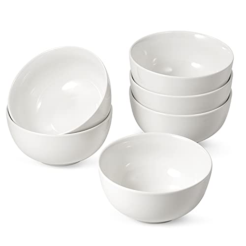 suntun Cuencos de Cereal 6 piezas, 600ml Set de Cuencos Porcelana Juego de Vajillas, Redondo Blanca Crema Cuencos de Sopa, Postre, 14cm Modernas Tazones Desayuno Cuencos de Aperitivo para 6 Personas