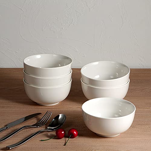 suntun Cuencos de Cereal 6 piezas, 600ml Set de Cuencos Porcelana Juego de Vajillas, Redondo Blanca Crema Cuencos de Sopa, Postre, 14cm Modernas Tazones Desayuno Cuencos de Aperitivo para 6 Personas