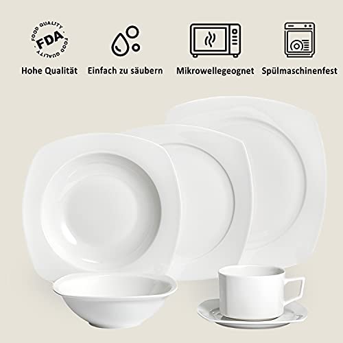suntun Juegos de Vajillas Porcelana 6 Personas, 18 piezas Blanco Crema Vajillas Completas Modernas Juego de Café con 6 Platos de Postre, 6 Tazas de Café y 6 Platillos, en Nueva Porcelana de Hueso