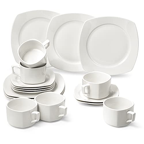 suntun Juegos de Vajillas Porcelana 6 Personas, 18 piezas Blanco Crema Vajillas Completas Modernas Juego de Café con 6 Platos de Postre, 6 Tazas de Café y 6 Platillos, en Nueva Porcelana de Hueso