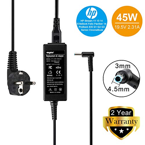 SUNYDEAL Cargador para Portátil HP 45W, Adaptador AC/Suministro de Cable de alimentación para HP Stream 11 13 14;Pavilion 11 13 15;Split 13;HP 719309-001 741727-001 HSTNN-CA40; 19.5V 2.31A;4.5mm*3mm