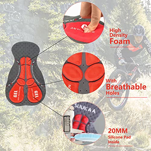 SUUKAA Pantalones Cortos de Ciclismo para Mujer/Hombres Unisexo Ropa Interior Deportiva con Acolchado Elástico Transpirable de Gel 5D,MTB Bicicleta Pantalones Cortos