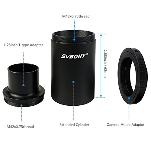 Svbony Adaptador T2 1.25" Adaptador Camara Telescopio Tubo Extensión Anillo T Compatible con Nikon SLR/DSLR