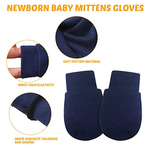 Syhood 9 Pares de Manoplas de Bebés Recién Nacidos Guantes de Bebés y Niños Pequeños Guantes de Algodón sin Arañazos Unisex para Bebés Niños Niñas 0-6 Meses (Negro, Azul Marino, Negro-Gris)