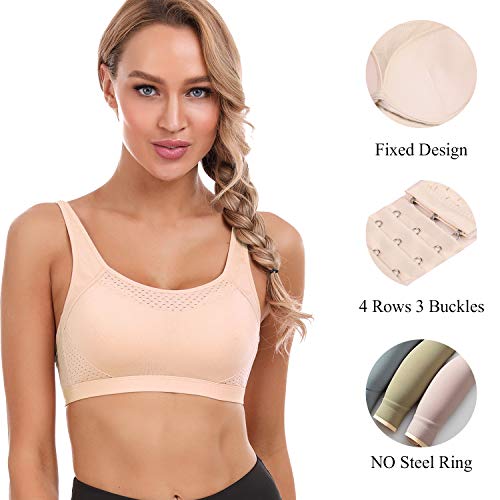 Sykooria Sujetadores Deportivos para Mujer Sostén con Espalda Cruzada Reductor Mujer Ropa Interior Deporte Push Up Sports Bra Respirable Corpiño sin Aros para Fitness Yoga Jogging Beige XL