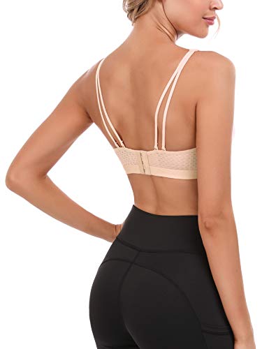 Sykooria Sujetadores Deportivos para Mujer Sostén con Espalda Cruzada Reductor Mujer Ropa Interior Deporte Push Up Sports Bra Respirable Corpiño sin Aros para Fitness Yoga Jogging Beige XL