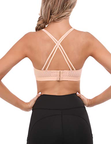 Sykooria Sujetadores Deportivos para Mujer Sostén con Espalda Cruzada Reductor Mujer Ropa Interior Deporte Push Up Sports Bra Respirable Corpiño sin Aros para Fitness Yoga Jogging Beige XL