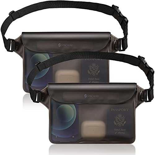 Syncwire Bolsa Impermeable IP68 [2 Unidades] Bolsa Estanca Riñonera Impermeable con Correa de Cintura Ajustable, Funda Impermeable para Playa, Natación, Windsurf, Kayak, Pesca, Senderismo etc.