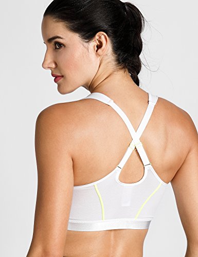 SYROKAN - Sujetador Deportivo con Cremallera Delantera para Mujer Blanco 85B