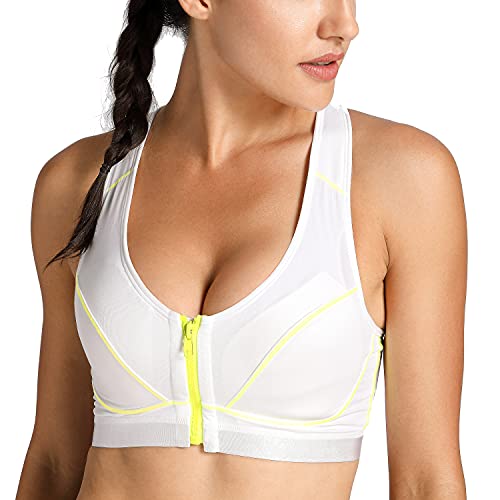 SYROKAN - Sujetador Deportivo con Cremallera Delantera para Mujer Blanco 85B