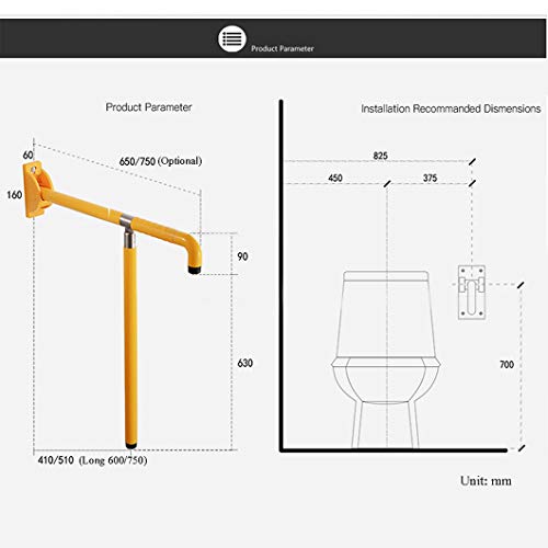 SYTH Barra Asidero para baño, diseño abatible Inoxidable,Agarradera para retrete,Soporte de Asiento para Personas con discapacidad y Personas Mayores para el hogar y el Hotel