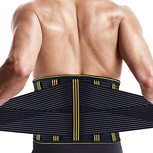 SZ Climax Apoyo para la parte inferior de la espalda con tiras de resorte de metal desmontables para aliviar el dolor y prevenir lesiones, ciática, estenosis espinal [Negro - Grande]