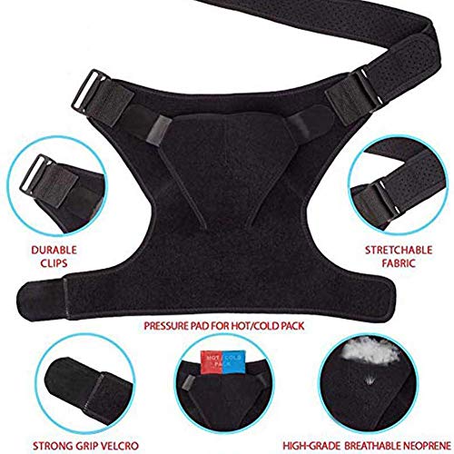 Szdc88 Soporte Hombro Correa - Ajustable Unisex Talla Única Sports Individual Hombro Tirantes para Izquierdo o Derecho Hombro para Njury Recuperación, Músculo Alivio, Junta Protección - Negro, 50x23cm