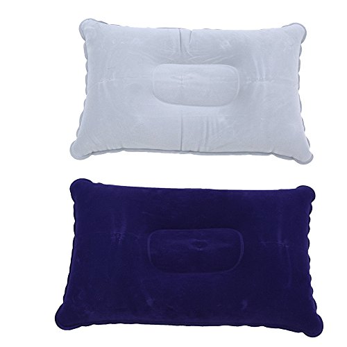 SZETOSY Oreiller Gonflable, Goodchanceuk 2-Pack Camping Support de Cou Coussin PVC floqué Tissu Doux Oreiller de Voyage Rectangle 38 x 24,4 cm Bleu et Gris