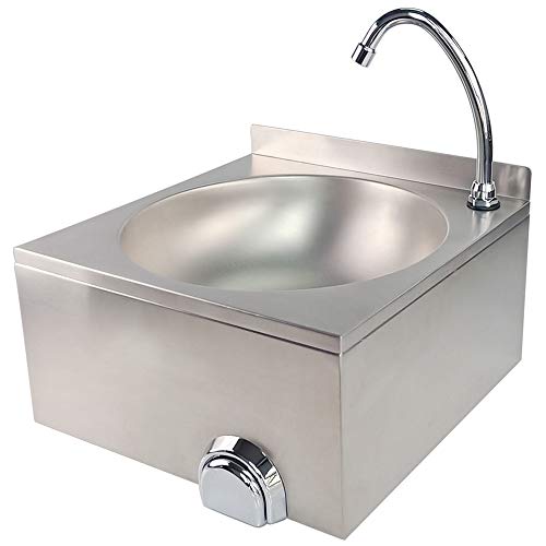 T-CAT Fregadero lavamanos de acero inoxidable a rodilla, montaje en pared que incluye grifo y dispensador de jabón 40x40x24cm