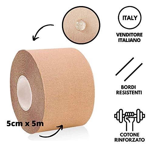 TAKE SPORT® - Cinta de kinesiología para kinesiología, cinta kinesiológica, cinta kinesiológica, cinta de kinesiología, 1 rollo de 5 x 5 m, 95% algodón 5% elastano, color (piel/skin)