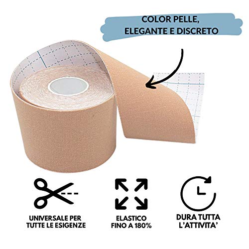 TAKE SPORT® - Cinta de kinesiología para kinesiología, cinta kinesiológica, cinta kinesiológica, cinta de kinesiología, 1 rollo de 5 x 5 m, 95% algodón 5% elastano, color (piel/skin)