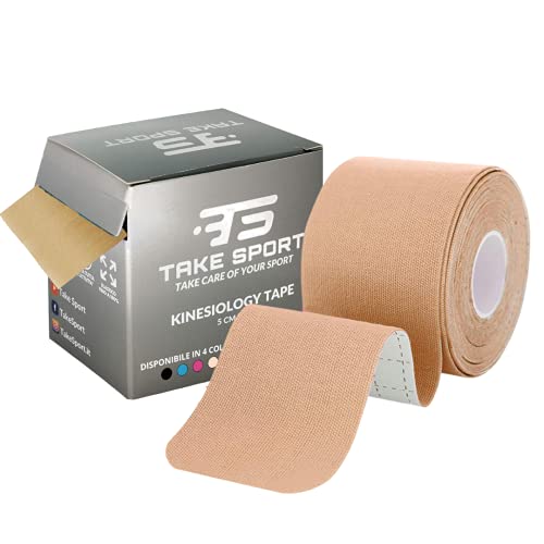 TAKE SPORT® - Cinta de kinesiología para kinesiología, cinta kinesiológica, cinta kinesiológica, cinta de kinesiología, 1 rollo de 5 x 5 m, 95% algodón 5% elastano, color (piel/skin)