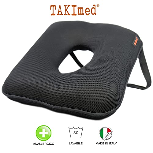 TAKIMED-Cojín para asiento de coche,tejido transpirable 3D,cojín antipróstata, cojín para aliviar el dolor de próstata, maricico, hueso sagrado,ciático,emolidos,producto italiano