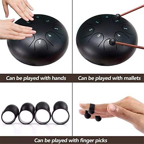 Tambor de la lengua de acero, tambor de tanques Tambor de la lengua de acero, 14 pulgadas 15 notas Tambor de bandeja de mano con bolsa de carrer para adultos Instrumento de percusión para niños para