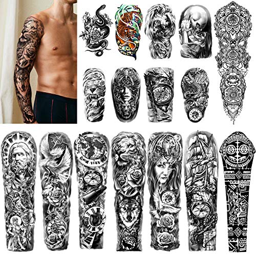 Tatuajes Temporales de Brazo Completo, 8 Hojas y Medio Brazo, Tatuajes Falsos, 8 Hojas, Pegatinas de Tatuaje Extragrandes Impermeables para Hombres y Mujeres o Adultos