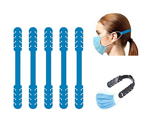 TBOC Salvaorejas Mascarillas Extensor Ajustable - [Pack 5 Piezas] Correa Antideslizante con Hebillas de Silicona [Azul] con Agarres para Sujetar Cuello Aliviar las Molestias Presión Cara Salva Orejas